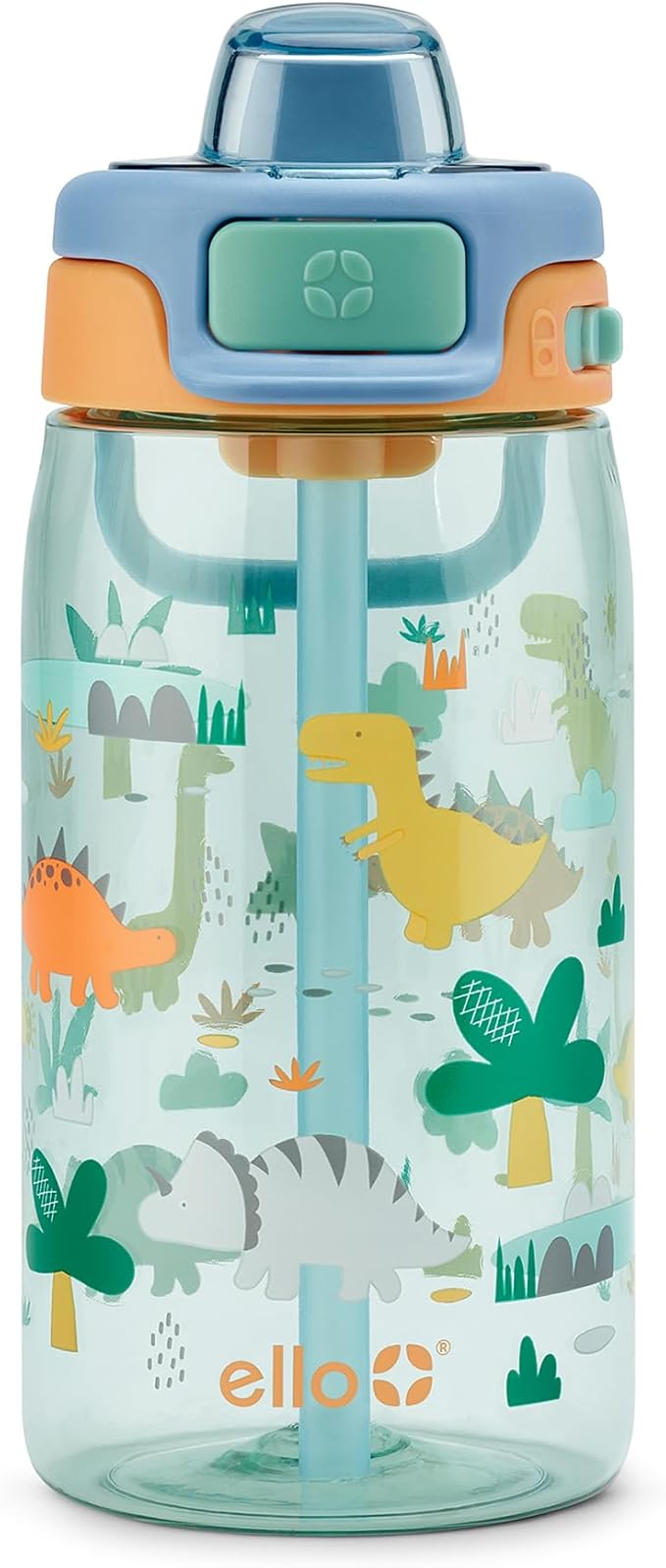 Ello Kids Pop & Fill 16oz Tritan Plastic Water Bottle with Quick Fill Technology, Leak Proof Locking Lid, Sip & Chug, BPA Free, Dishwasher Safe, For School, Lunchboxes, Dino