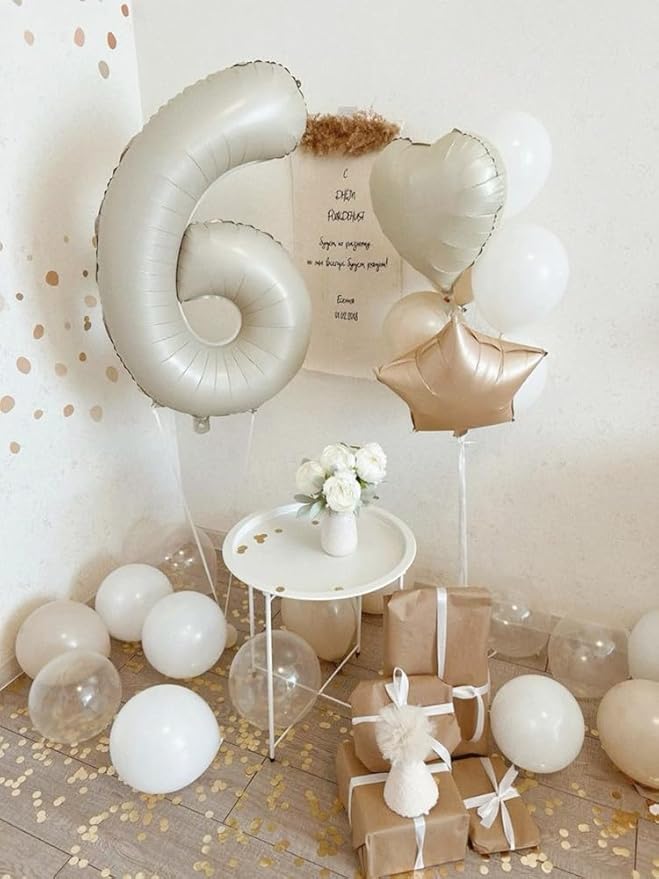 Number Balloons 40 In, 6 Balloons Numbers Birthday Decorations for Women Men, Cream Birthday Party Decorations Big Balloons for 16 26 36 Wedding, Celebration Party, Graduations