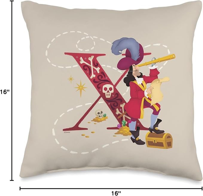 Disney Villains Alphabet Monogram Captain Hook Letter X Throw Pillow