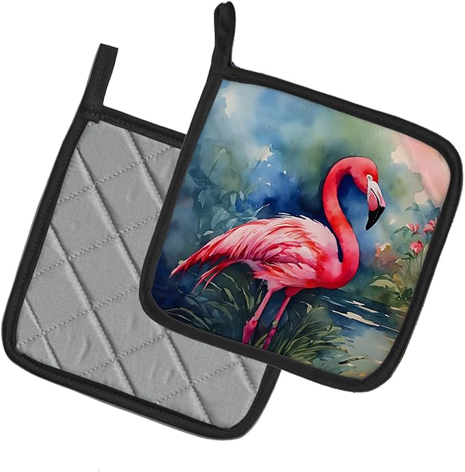 Caroline's Treasures Flamingo Pair of Pot Holders Kitchen Heat Resistant Pot Holders Sets Oven Hot Pads for Cooking Baking BBQ, 7 1/2 x 7 1/2