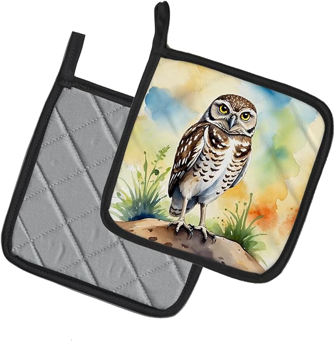 Caroline's Treasures Burrowing Owl Pair of Pot Holders Kitchen Heat Resistant Pot Holders Sets Oven Hot Pads for Cooking Baking BBQ, 7 1/2 x 7 1/2