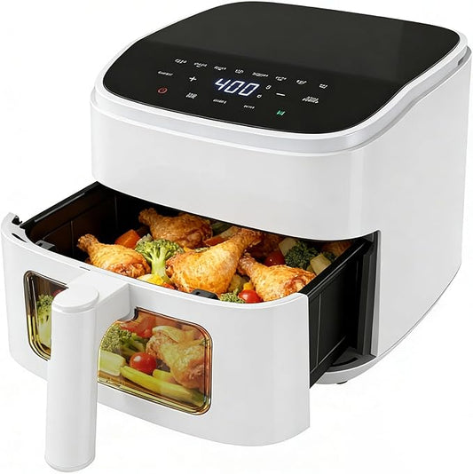 NEWBULIG Air Fryer，4QT Small AirFryer with Easy View Window and Interior Light, Digital Touchscreen with 8 Presets for Custom Cooking, Nonstick and Dishwasher Safe Basket, White