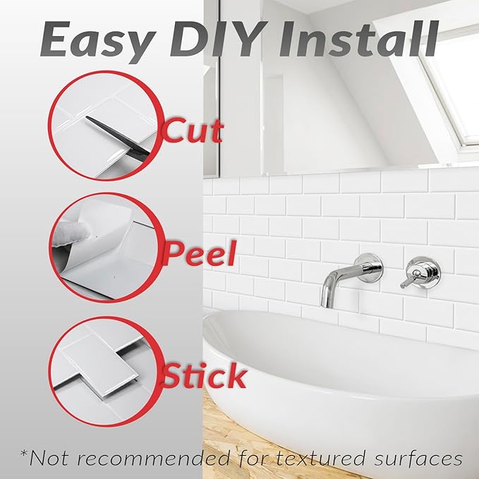 Décor Wow Peel & Stick Backsplash for Kitchen & Bathroom White Subway, 1 sq ft (8-Pack)