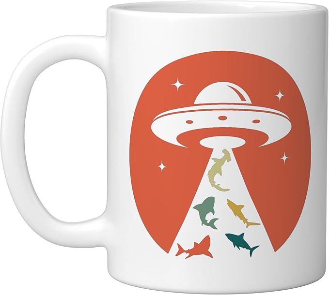 Funny UFO shark lover humor UFO lover flying saucer Ceramic Mug, White