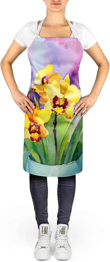 Caroline's Treasures Orchids in Watercolor Apron Cooking Kitchen Server Baking Crafts Gardening for Adult Women Men, Unisex, Large, Multicolor