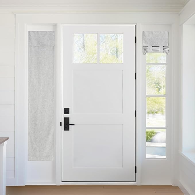 RYB HOME 100% Blackout Curtains for Sightlight Window, Linen Textured Blend Privacy Front Door Curtain Blinds for French Door Kitchen Living Room Doorway, W 12 x L 69 inch, Light Grey, 1 Panel