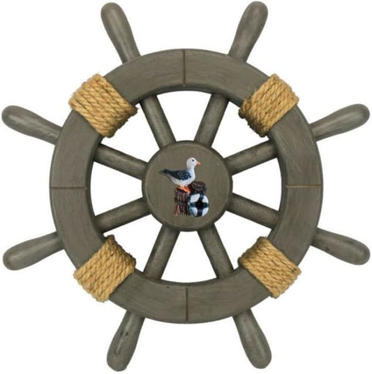 Hampton Nautical Decorative Ship Wheel with Seagull, 12", Antique