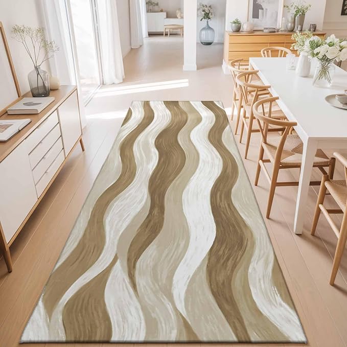 Runner Rug for Bedroom Hallway, Modern Brown Ombre Ocean Wave Kitchen Runner Rugs Area Rug 2x6ft, Abstract Gradient Stripe Washable Soft Floor Carpet for Entryway Stair