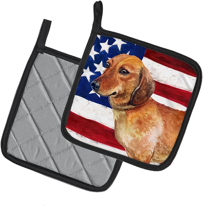 Caroline's Treasures BB9652PTHD Dachshund Patriotic Pair of Pot Holders Kitchen Heat Resistant Pot Holders Sets Oven Hot Pads for Cooking Baking BBQ, 7 1/2 x 7 1/2