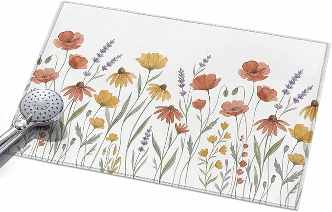 Area Rug 2x3ft, Watercolor Daisies Lavender Washable Rugs for Living Room Bedroom, Country Floral Art Soft Non-Slip Area Rugs Rectangle Floor Carpet for Dining Room