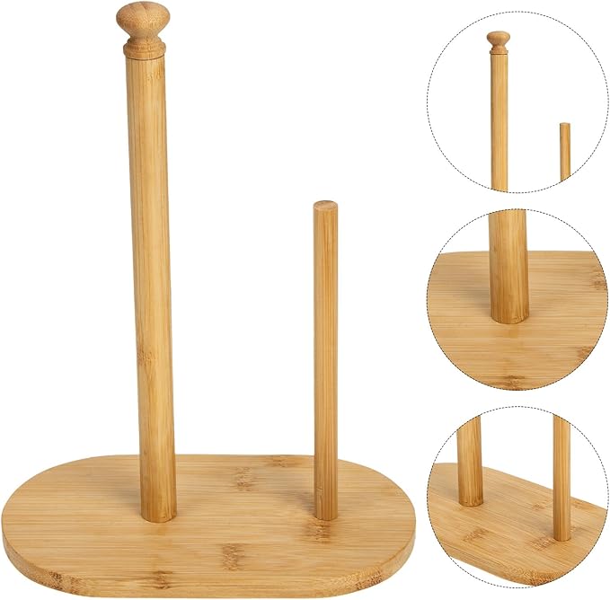 Modern Wooden Paper Towel Holder Stand with Oval Base Multipurpose Kitchen Paper Organizer for Residential and Commercial Use Stylish Desktop Tissue and Preserving Film Rack