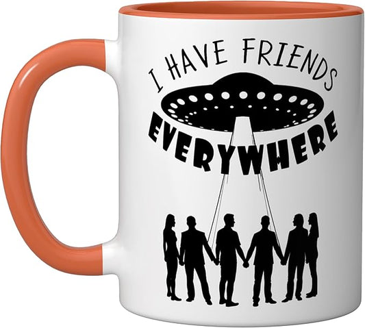 I Have Friends Everywhere UFO Silhouette Graphic Ceramic Mug, Orange/White