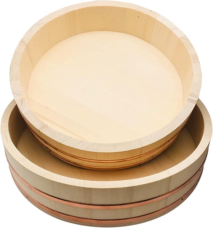 Wooden Hangiri Sushi Rice Mixing Bowl Tub Sushi Oke with Copper Bands Sushi DIY Home Sushi Tool for Restaurant Home Kitchen 39cm/15.3in (52cm/20.4in)
