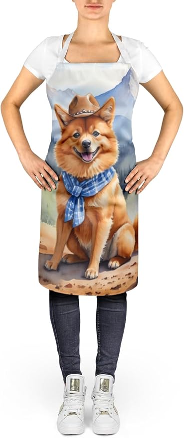 Caroline's Treasures Finnish Spitz Cowboy Welcome Apron Cooking Kitchen Server Baking Crafts Gardening for Adult Women Men, Unisex, Large, Multicolor