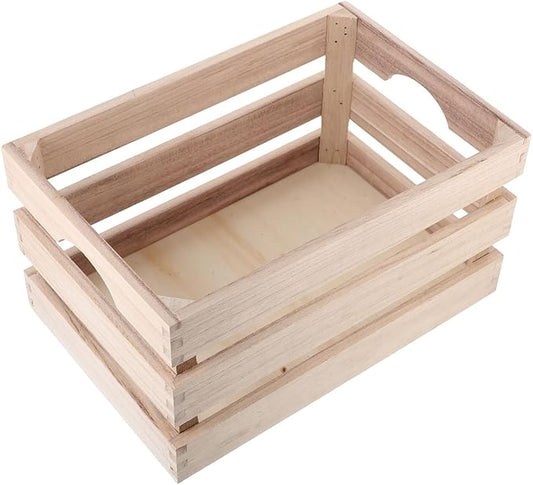 Hemoton Wooden Storage Box 12X8X6.3 Inch Rectangular Wood Crate Basket Organizer with Handles for Home D Cor and Sundries Storage