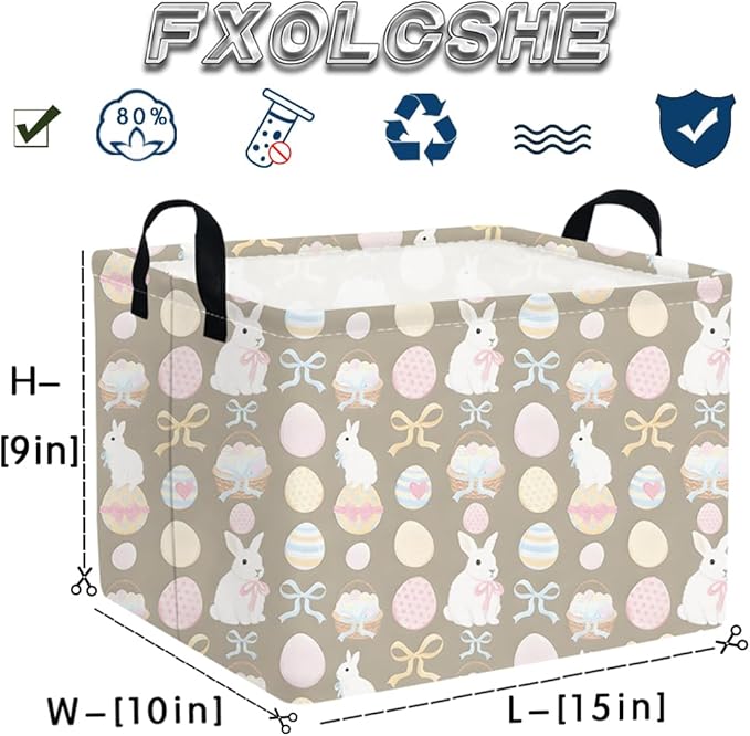 FXOLCSHE Rectangular Easter basket,Easter basket empty,Nursery Hamper,Collapsible waterproof baby toy storage box for Kids,Toy Organizer,Easter Home Decor,Gift Baskets(Bowknot egg)