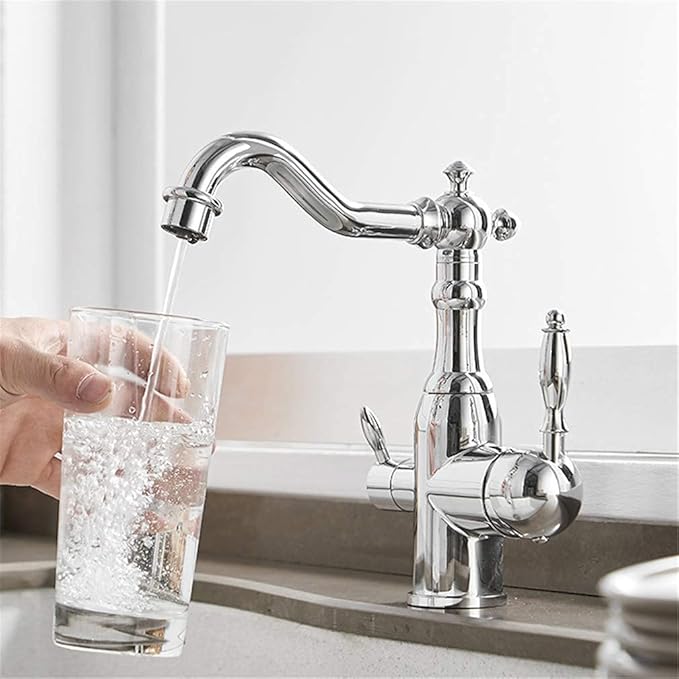 Ch Kitchen Faucet with 360° Swivel Dual Handle Drinking Water Filter Tap Deck Mounted 3-Way Mixer for Retro SLE Sink- High-Quali Filtrat System.