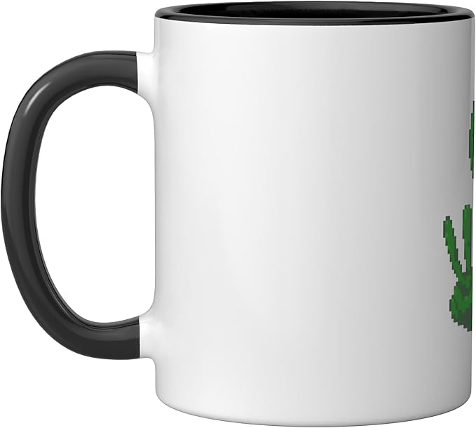 Art Alien Peace Sign UFO Ceramic Mug, Black/White