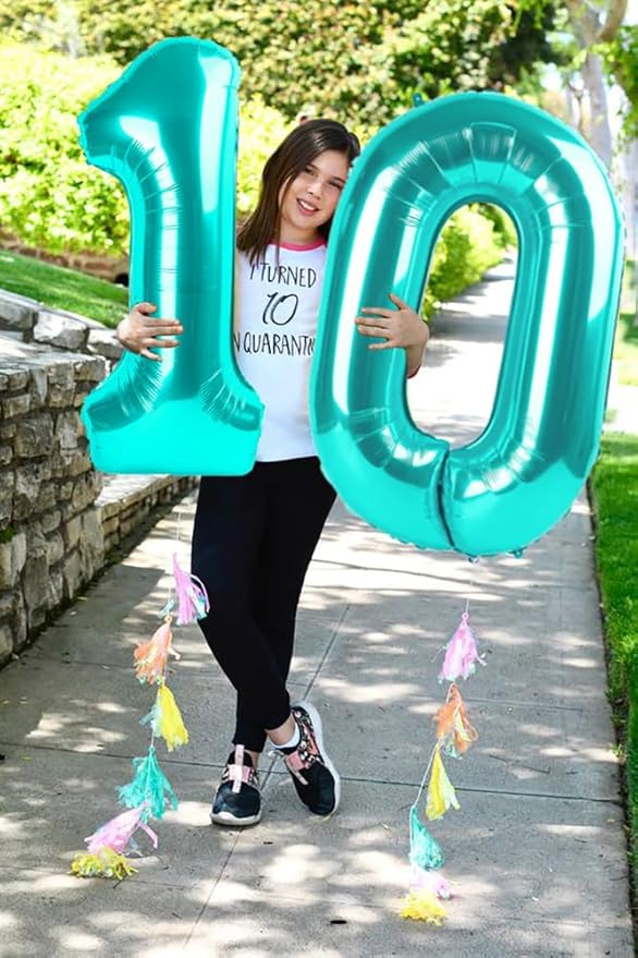 Blue Green Birthday Balloons Numbers, Balloons 2 Number for Babies Puppies, Balloon Number for 2, 12, 22, 2025 Graduation Party Wedding Baby Shower