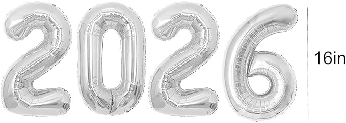 16 Inch 2026 Balloons Number 2026 Foil Balloons for New Years Eve Party Supplies Anniversary Party Graduation Decorations Home Office Decoration, Silver