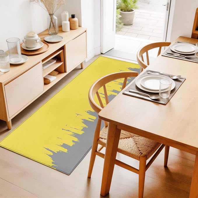 Runner Rug for Bedroom Hallway, Abstract Yellow Grey Graffiti Kitchen Runner Rugs Area Rug 2x6ft, Oil Painting Artwork Washable Soft Floor Carpet for Entryway Stair