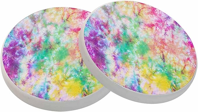 Tie Dye Coasters for Drinks Rainbow Splash Tie Dye Pattern Absorbent Ceramic Drink Coaster for Coffee Wooden Table Home Decor Set of 2
