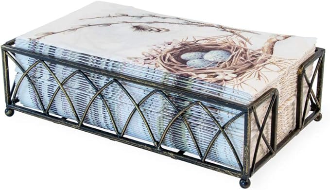 Boston International Arch Design Guest Towel Napkin Holder Caddy, Antique Brass