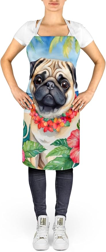 Caroline's Treasures Pug Luau Apron Cooking Kitchen Server Baking Crafts Gardening for Adult Women Men, Unisex, Large, Multicolor