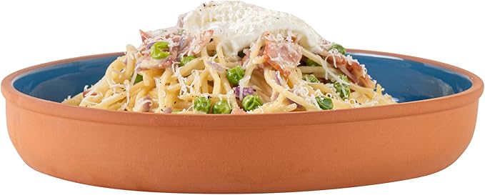 Restaurantware-Terra Tek 34 Ounce Terracotta Cazuelas, 2 Blue Glazed Clay Pots For Cooking - Oven-Ready, Microwavable, Terracotta Serving Pots, Dishwashable, For Cooking And Serving