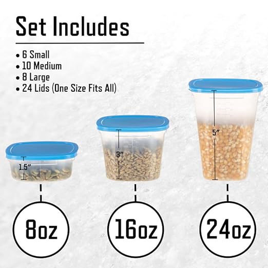 49 Piece Kitchen Containers Storage Set - 24oz, 16oz, and 8oz Plastic Food Storage Containers with Lids and Spinning Carousel for Kitchen Storage Organization, Meal Prep, or Leftovers by Chef Buddy