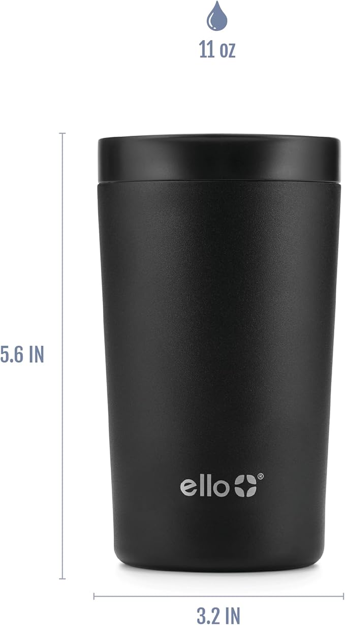 Ello Jones Stainless Steel Travel Coffee Mug - Travel Tea Mug, 11oz, Black