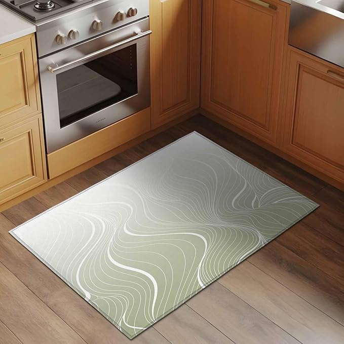 Area Rug 2x3ft, Sage Green Wavy Gradient Stripes Washable Rugs for Living Room Bedroom, Geometric Abstract Art Soft Non-Slip Area Rugs Rectangle Floor Carpet for Dining Room