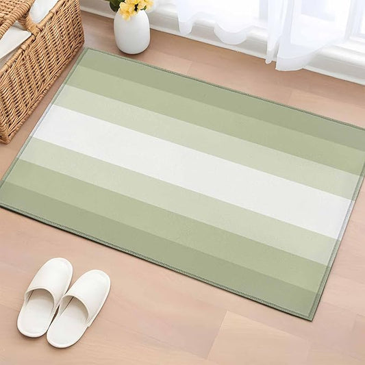 Area Rug 2x3ft, Modern Sage Green Gradient Style Washable Rugs for Living Room Bedroom, Farmhouse Ombre Stripe Soft Non-Slip Area Rugs Rectangle Floor Carpet for Dining Room
