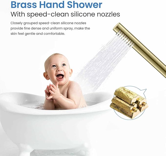 KIBI Circular Floor Mount Bathtub Faucet with Hand Shower | Single Handle Freestanding Tub Filler | Modern Bath Faucet for Tub and Shower | Brushed Gold Finish, KTF301