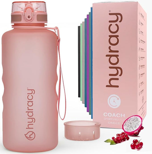 Hydracy Water Bottle with Time Marker -Large BPA Free Water Bottle & No Sweat Sleeve -Leak Proof Gym Bottle with Fruit Infuser Strainer & Times to Drink -Ideal for Fitness Sports & Outdoors