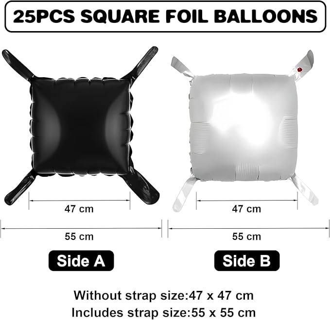 Black White Square Foil Balloon Wall,25Pcs Double Sided Checkered Balloons Backdrop Helium Balloon Tunnel Arch Garland Kit for Birthday Bridal Anniversary Baby Shower Party Decorations