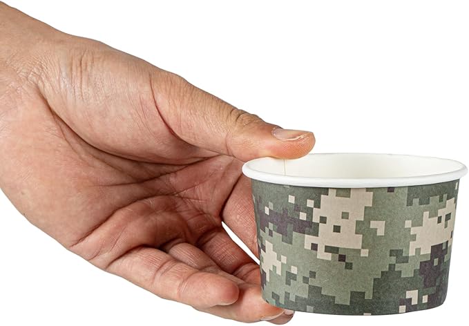 Restaurantware Coppetta 5 Ounce Dessert Cups, 200 Disposable Ice Cream Cups - Lids Sold Separately, Sturdy, Camouflage Paper FroYo Bowls, For Hot And Cold Foods, Perfect For Gelato Or Mousse