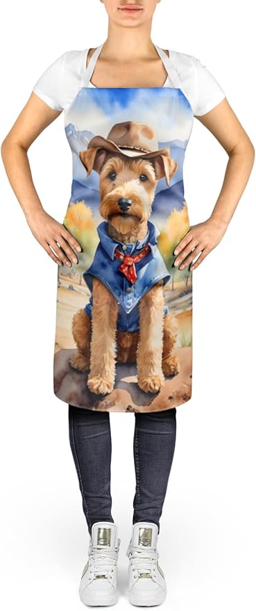 Caroline's Treasures Lakeland Terrier Cowboy Welcome Apron Cooking Kitchen Server Baking Crafts Gardening for Adult Women Men, Unisex, Large, Multicolor