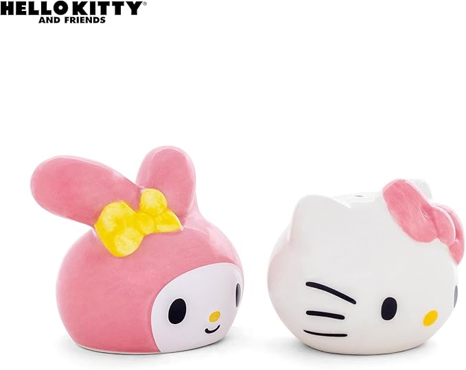 Silver Buffalo Sanrio Hello Kitty And My Melody 3D Sculpted Ceramic Salt and Pepper Shaker Set