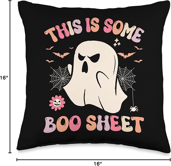 This is Some Boo Sheet Ghost Halloween Costume Groovy Halloween Ghost Costume This is Some Boo Sheet Throw Pillow, 16x16, Multicolor