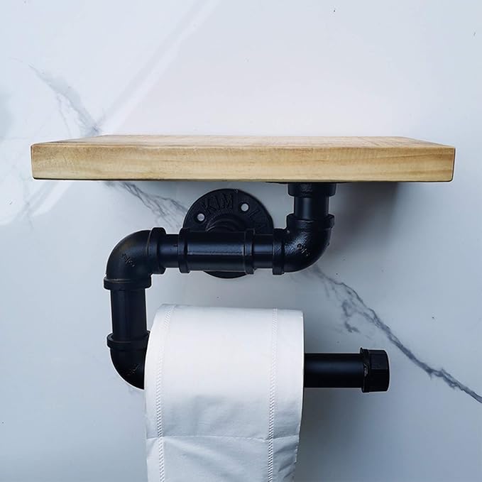 Black Kitchen Roll Holder Wall Mounted, Metal Paper Towel Holder for The Kitchen Wall Water Pipe Shelves Creative Industrial Storage Rack (Size : 25×15cm)