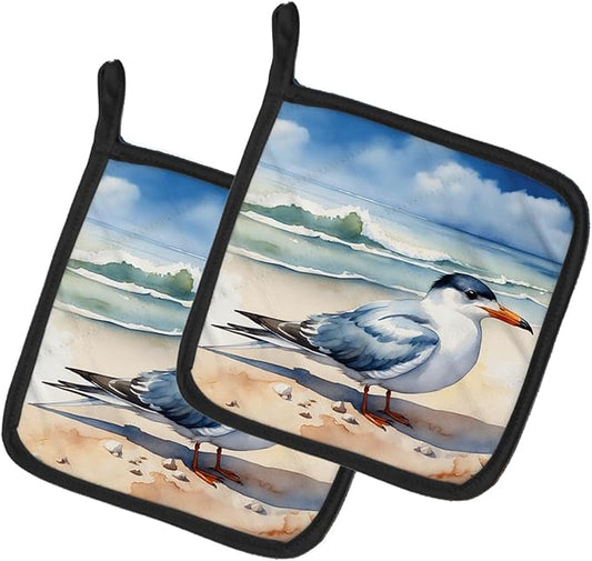 Caroline's Treasures Tern Resting Pair of Pot Holders Kitchen Heat Resistant Pot Holders Sets Oven Hot Pads for Cooking Baking BBQ, 7 1/2 x 7 1/2