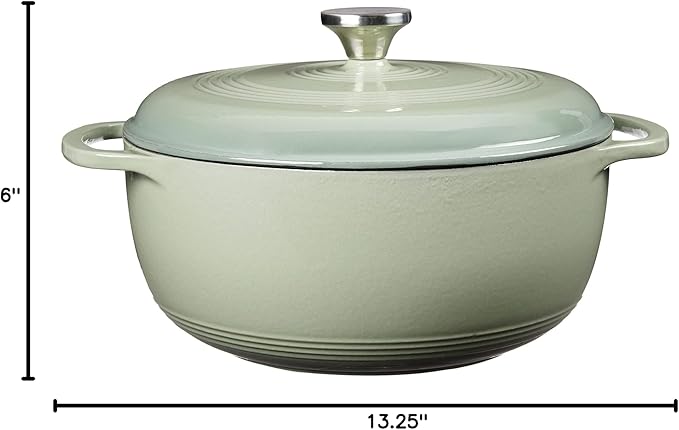 Lodge Essential Enamel Cast Iron Dutch Oven - Perfect for Bread Baking, Braising, Marinating & Slow Cooking - Features Moisture-Sealing Lid & Dual Handles - Kitchen Essentials - 6 Quarts - Desert Sage