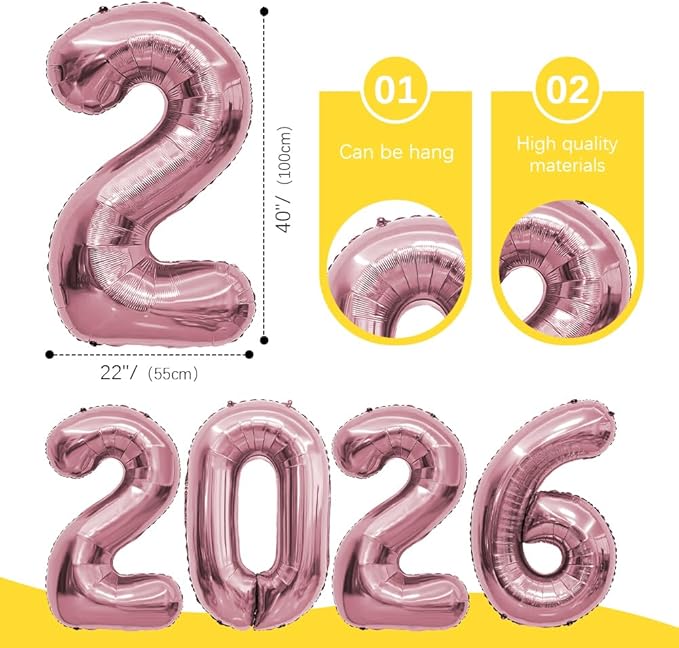 2026 Balloons, New Years Decorations Balloons, Graduation Balloons, Rose Gold Balloons, Birthday Balloon, 2026 Balloon Numbers, Graduation Decorations Class Of 2026 Graduation Party Decorations 2026