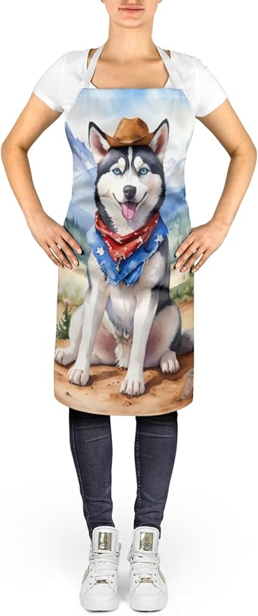 Caroline's Treasures Siberian Husky Cowboy Welcome Apron Cooking Kitchen Server Baking Crafts Gardening for Adult Women Men, Unisex, Large, Multicolor
