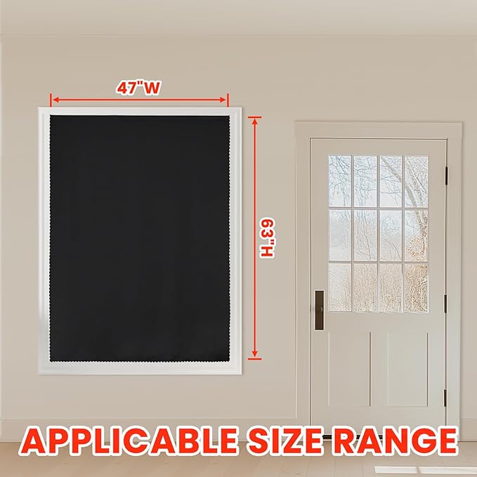 AJAZZ self Adhesive Portable 100% Blackout Curtains Simple and Easy to installBedroom Window Thermal Lnsulated Kitchen Room Darkening Black Small Drapes 1-Pack
