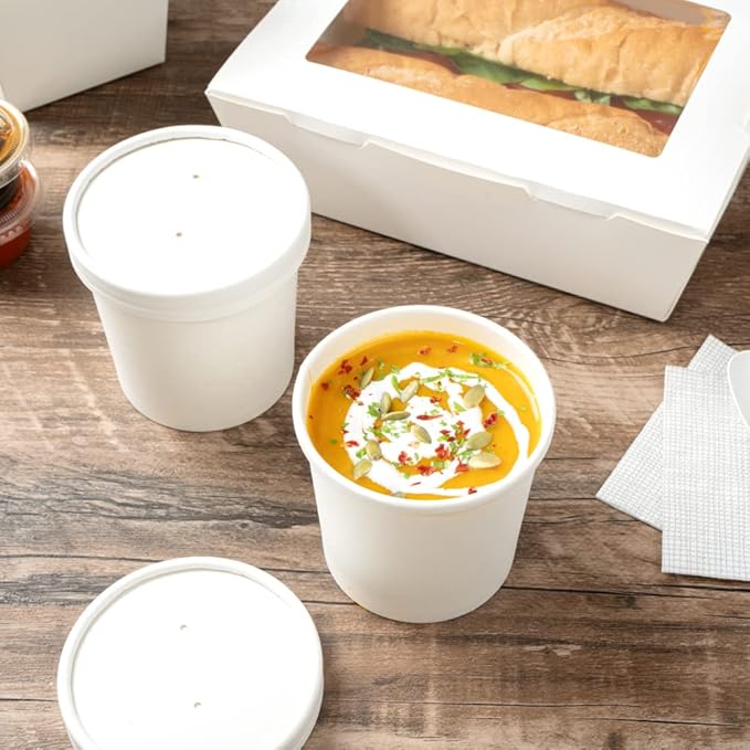 Restaurantware-Bio Tek 12 Ounce Disposable Soup Cups, 200 Microwavable Paper Soup Cups - Vented Lids Sold Separately, Hot And Cold Foods, White Paper To Go Containers, For Desserts Or Treats