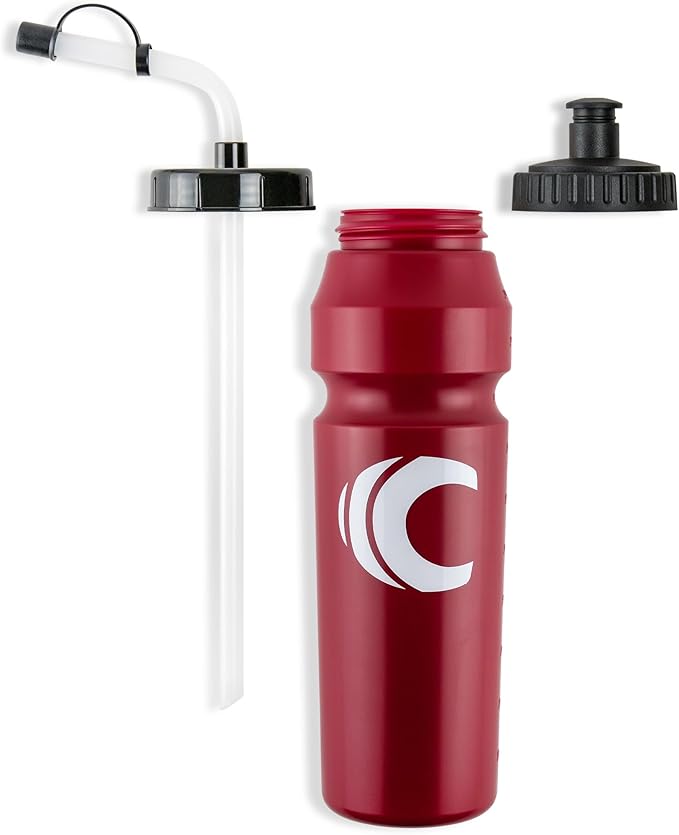 Cannon Sports 1 Liter Sports Water Bottle, BPA-Free, 34 Oz Capacity, Large Mouth, 2 lids (Straw and Squeeze), Great For Helmet Sports Such As Hockey, Lacrosse, Football, Boxing (Burgundy)
