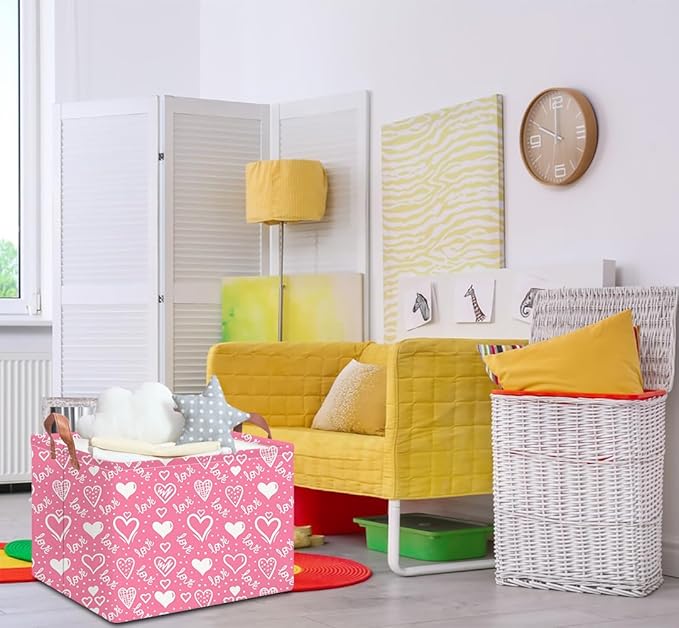 NTAOHAMPER Mothers Day Gifts Love Heart Fabric Storage Basket Empty with Handles, Books Box, Baby Shower Baptism Lovely Storage24L(Lovely Heart)