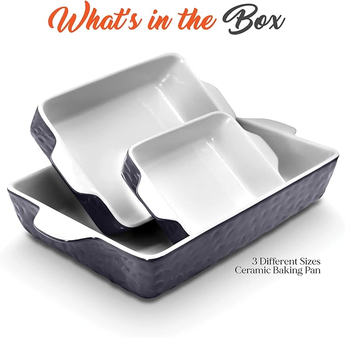 NutriChef 3-Piece Ceramic Casserole Dishes for Oven - Heavy Duty Rectangular Lasagna Baking Pans w/ Premium Nonstick Coating & Handles - PFOS, PTFE, PFOA Free - Microwave & Oven Safe, Royal Blue